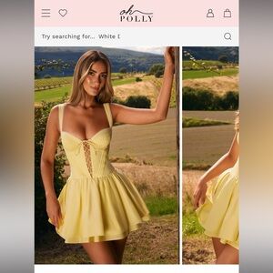Oh Polly Pintuck lace up corset mini dress in pastel yellow